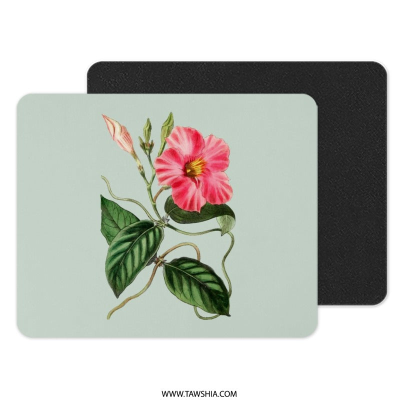 Pink Flower Mouse Pad, Floral Mousepad, Botanical Art Gift, Elegant Office Decor, Trendy Computer Accessory, Flower Illustration - Tawshia
