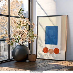 Abstract Wall Art, Modern Art Print, Geometric Shapes Poster, Blue Rectangle, Orange Circles, Contemporary Wall Decor, Minimalist Art - Tawshia