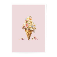 Floral Ice Cream Cone Photographic Prints, Whimsical Wall Art, Pastel Pink Decor, Summer Dessert Art, Flower Ice Cream Prints - Tawshia