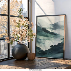 Misty Mountain Wall Art, Abstract Landscape Print, Serene Nature Decor, Modern Wall Art, Atmospheric Artwork, Calming Scenery Print - Tawshia