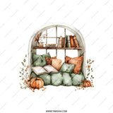 Cozy Reading Nook Pillow, Fall Decor Pillow, Books and Pumpkin Pillow, Autumn Window Seat Throw Pillow, Literary Gift Idea, Home Decor - Tawshia