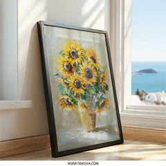 Sunflower Wall Art, Floral Painting Print, Still Life Artwork, Impasto Style, Botanical Home Decor, Bright and Cheerful Design - Tawshia