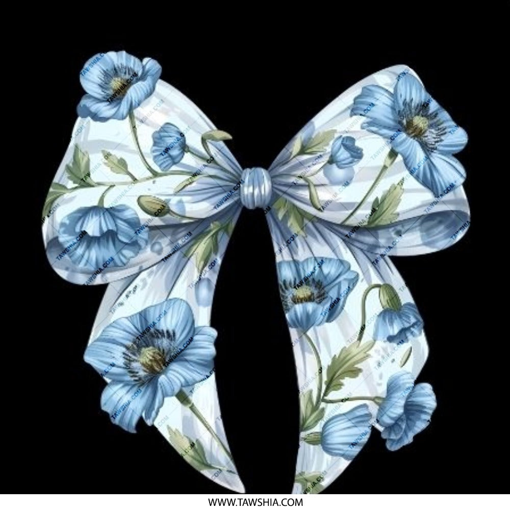 Floral Bow Pinback Button, Cute Flower Ribbon Badge, Blue Poppy Accessory, Fashion Statement, Trendy Lapel Pin, Gift Idea - Tawshia