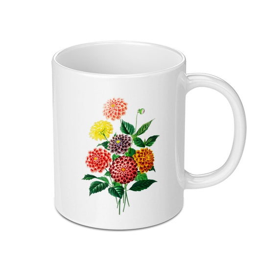 Dahlia Flower Bouquet Mug, Floral Mug, Garden Flower Mug, Botanical Mug, Colorful Flower Mug, Gift for Gardener, Coffee Mug, Tea Mug - Tawshia