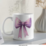 Sparkly Pink Bow Mug, Cute Gift Mug, Pink Bow Design Mug, Girly Mug, Novelty Coffee Mug, Decorative Mug (137 characters) - Tawshia