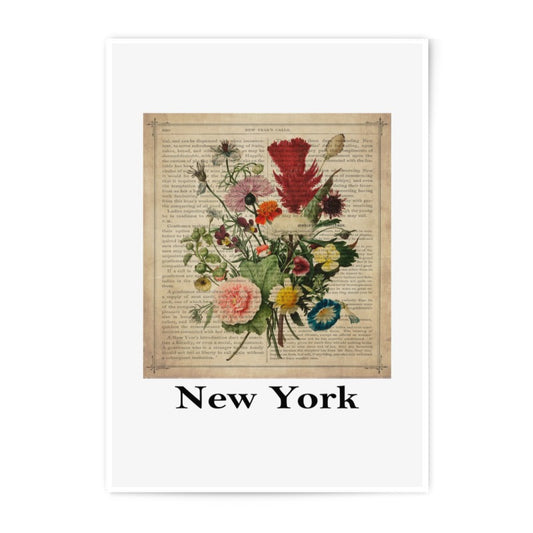 Floral Photographic Print, Vintage New York, Antique Book Page Art, Colorful Flowers, Botanical Illustration, Unique Wall Decor - Tawshia