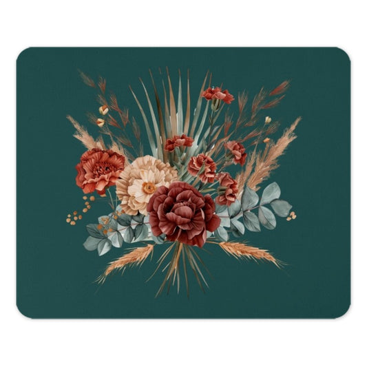 Floral Mouse Pad, Dark Green, Rustic Flowers Bouquet, Office Desk Decor, Watercolor Flowers Mousepad, Gift for Her - Tawshia