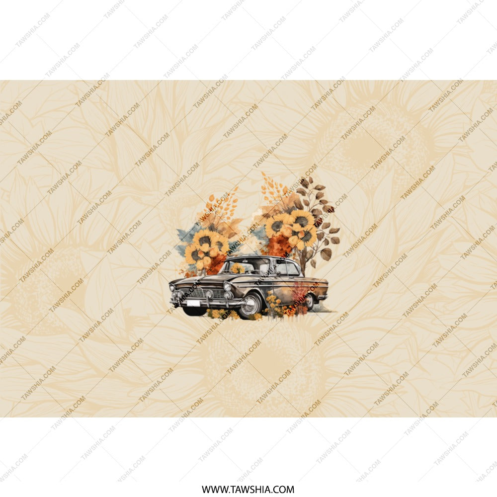 Sunflower Truck Tumbler, Vintage Car Drinkware, Fall Inspired Tumbler, Floral Autumn Cup, Car Lover Gift, Unique Tumbler Design - Tawshia