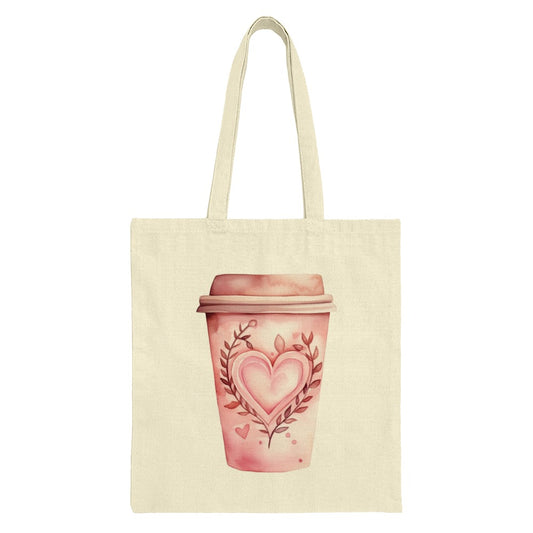 Coffee Heart Tote Bag, Cute Beverage Bag, Valentines Gift Tote, Pink Watercolor Design, Trendy Shopper Bag, Unique Art Tote - Tawshia