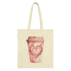 Coffee Heart Tote Bag, Cute Beverage Bag, Valentines Gift Tote, Pink Watercolor Design, Trendy Shopper Bag, Unique Art Tote - Tawshia