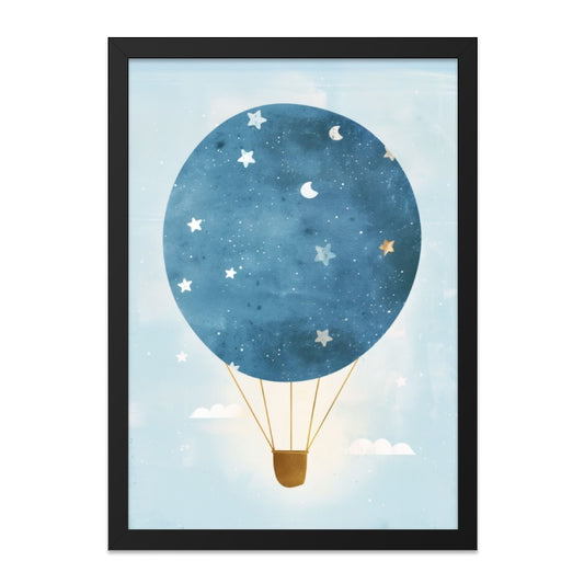 Hot Air Balloon Wall Art, Nursery Decor, Stars and Moon Art, Sky Theme Wall Decor, Dreamy Kids Room Art, Watercolor Balloon Print - Tawshia