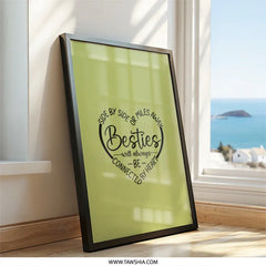 Besties Wall Art, Friendship Decor, Best Friend Gift, Side By Side Wall Art, Connected By Heart, Quote Wall Art, Home Decor, Gift for Her - Tawshia