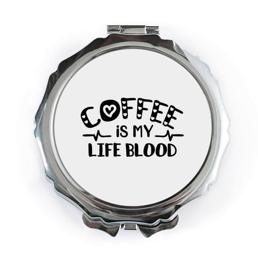 Coffee is My Life Blood Pocket Mirror, Funny Pocket Mirror, Gift for Coffee Lover, Caffeine Addict Compact Mirror, Pocket Makeup Mirror - Tawshia