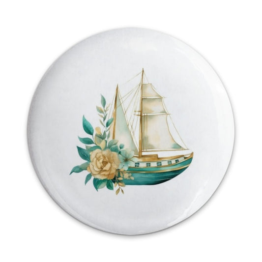 Floral Sailboat Pinback Button, Nautical Decor Button, Aesthetic Ocean Button, Watercolor Boat Button, Gift for Sailor, Coastal Badge - Tawshia