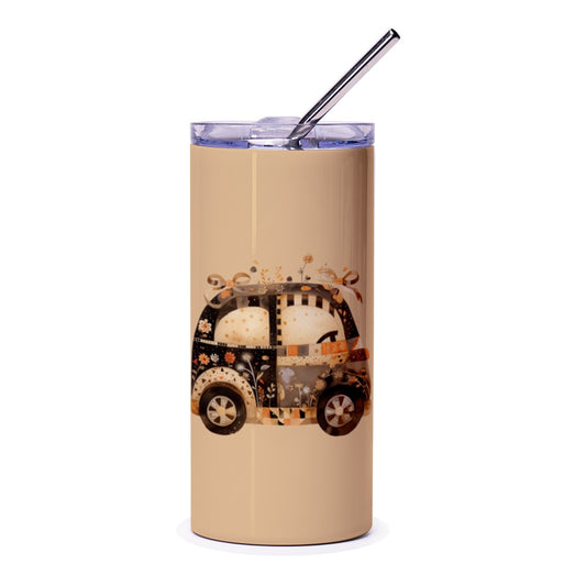 Vintage Car Tumbler, Retro Auto Travel Mug, Floral Car Lover Gift, Cute Vehicle Tumbler, Unique Automotive Design, Tumblers For Drinks - Tawshia