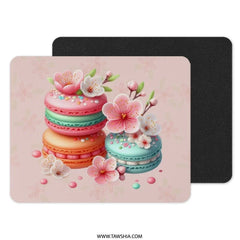 Macaron Mousepad, Floral Mouse Pad, Dessert Mousepad, Cherry Blossom, Cute Office Decor, Foodie Gift, Kawaii Desk Mat, Pink Mouse Mat - Tawshia