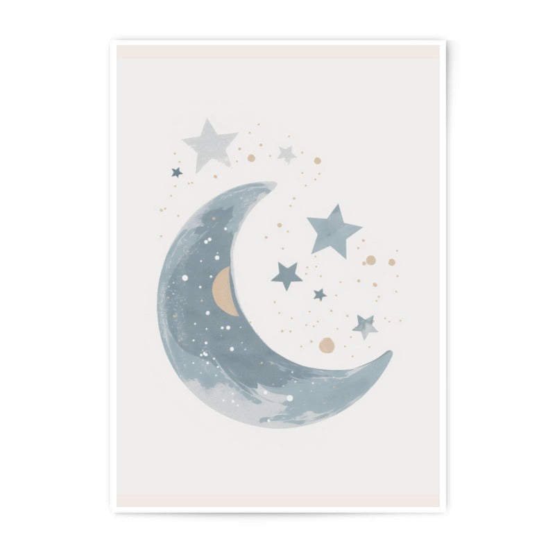 Moon and Stars Photographic Print, Watercolor Celestial Art, Nursery Decor, Kids Room Art, Baby Shower Gift, Wall Art - Tawshia