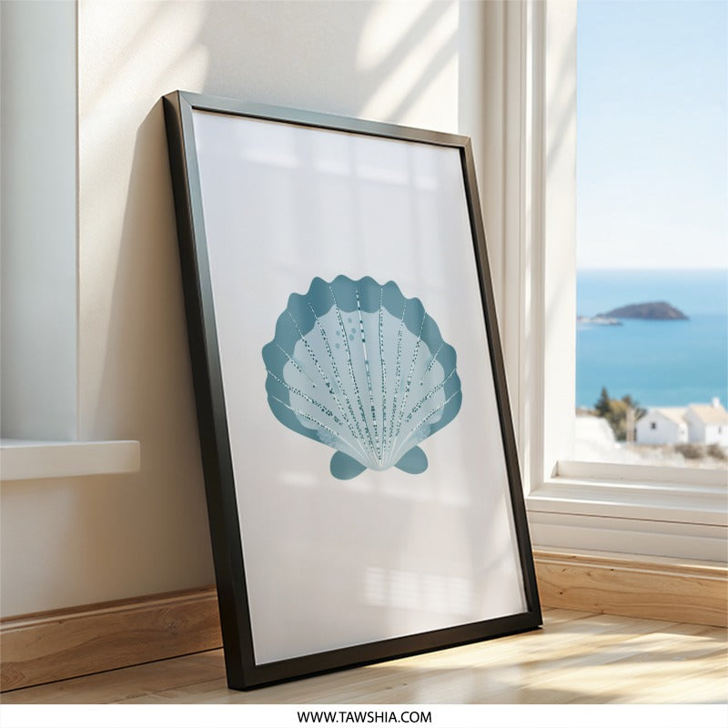 Seashell Wall Art, Ocean Decor Print, Coastal Art, Beach House Wall Decor, Blue Shell Print, Nautical Wall Art, Sea Life Art, Home Decor - Tawshia