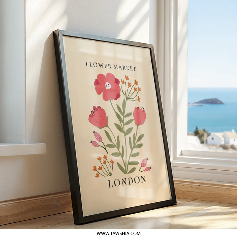 Flower Market London Wall Art, Botanical Print, Floral Wall Decor, Trendy Wall Art, Home Decor, Living Room Art, Gift Idea - Tawshia