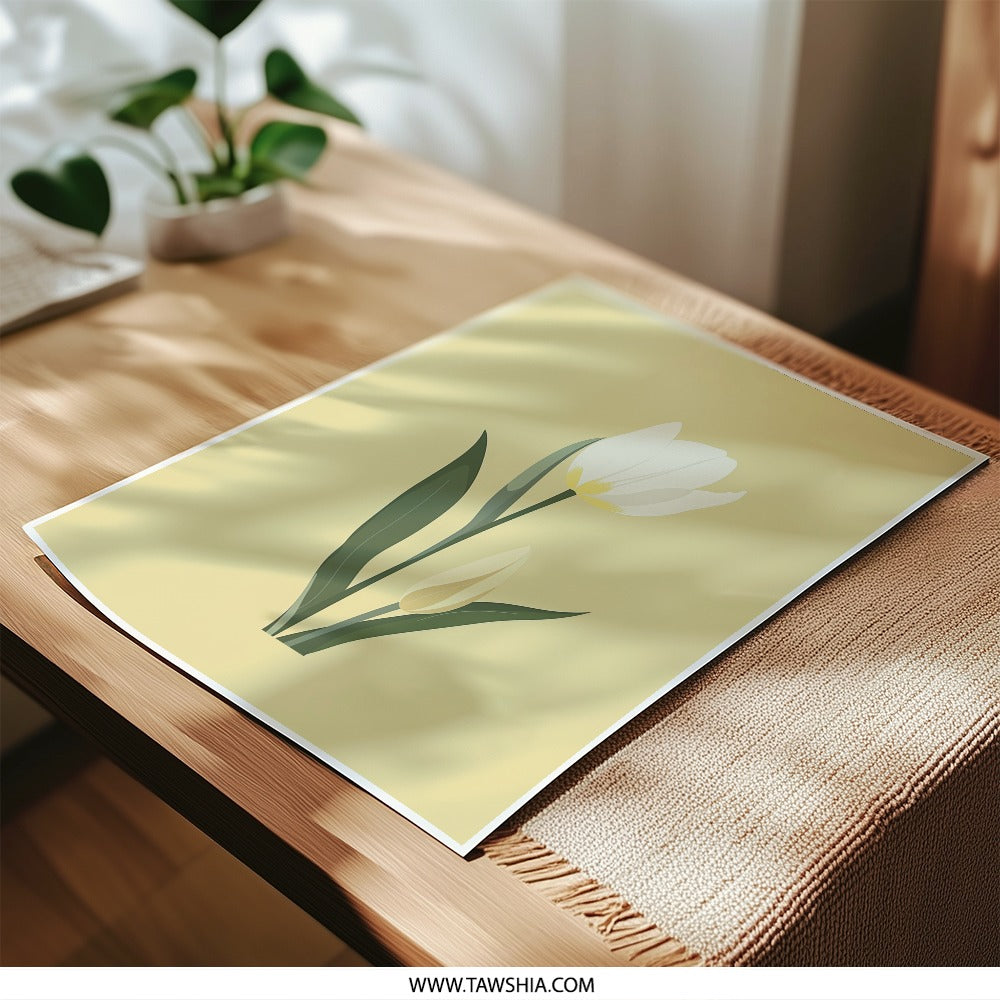 White Tulip Photographic Print, Floral Wall Art, Botanical Illustration, Minimalist Home Decor, Elegant Flower Print, Nature Inspired Art - Tawshia