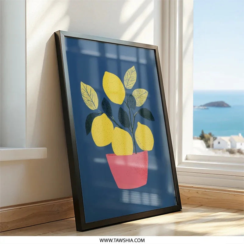 Lemon Wall Art, Citrus Print, Botanical Decor, Kitchen Art, Fruit Illustration, Bright Wall Art, Modern Art Print (138 characters) - Tawshia