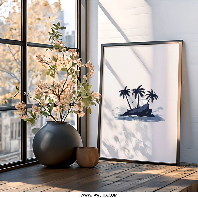 Tropical Island Wall Art, Palm Tree Prints, Beach House Decor, Minimalist Coastal Art, Summer Vibes Artwork, Island Escape Wall Decor - Tawshia