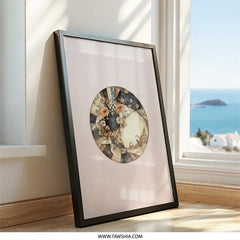 Floral Collage Wall Art, Abstract Flower Circle Print, Unique Wall Decor, Contemporary Art Print, Modern Wall Hanging, Sepia Tones Art - Tawshia