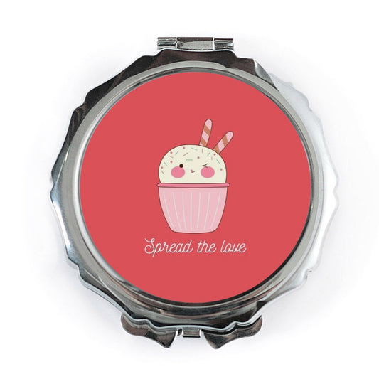 Cute Cupcake Pocket Mirror, Kawaii Dessert Compact Mirror, Spread Love Gift, Sweet Treat Vanity Mirror, Foodie Makeup Mirror - Tawshia