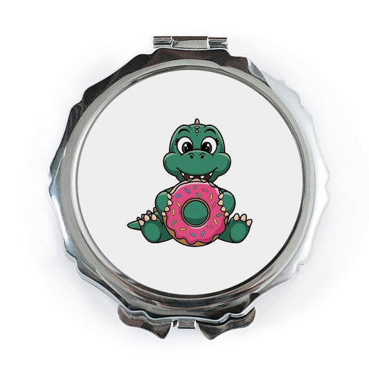 Cute Dinosaur Pocket Mirror, Dino Donut Compact Mirror, Cartoon Animal Pocket Mirror, Unique Gift, Makeup Mirror, Travel Mirror - Tawshia