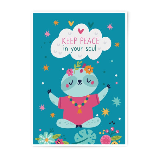 Sloth Photographic Print, Yoga Art Print, Keep Peace, Boho Wall Art, Sloth Lover Gift, Meditation Print, Cute Sloth, Kids Room Decor - Tawshia