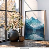 Serene Mountain Lake Wall Art, Moody Landscape Print, Minimalist Rowing Scene, Peaceful Nature Decor, Modern Home Art, Tranquil Gift - Tawshia