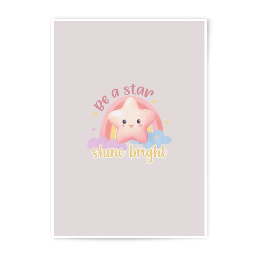Be a Star Photographic Prints, Nursery Decor, Kawaii Art, Positive Quote, Childrens Room Art, Shine Bright, Pastel Decor - Tawshia