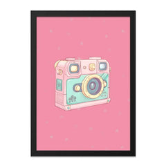 Cute Camera Framed Wall Art, Kawaii Pink Room Decor, Retro Camera Print, Pastel Aesthetic, Trendy Wall Hanging, Black Frame Options - Tawshia