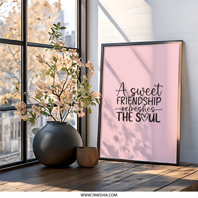 Friendship Wall Art, Sweet Friendship Refreshes The Soul, Inspirational Quote Print, Best Friend Gift, Modern Wall Decor, Home Decor - Tawshia