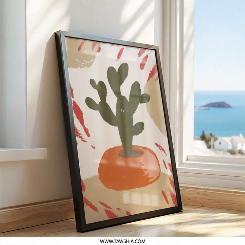 Abstract Cactus Wall Art, Desert Plant Print, Modern Home Decor, Botanical Wall Decor, Boho Cactus Art, Southwest Artwork, Potted Plant Art - Tawshia