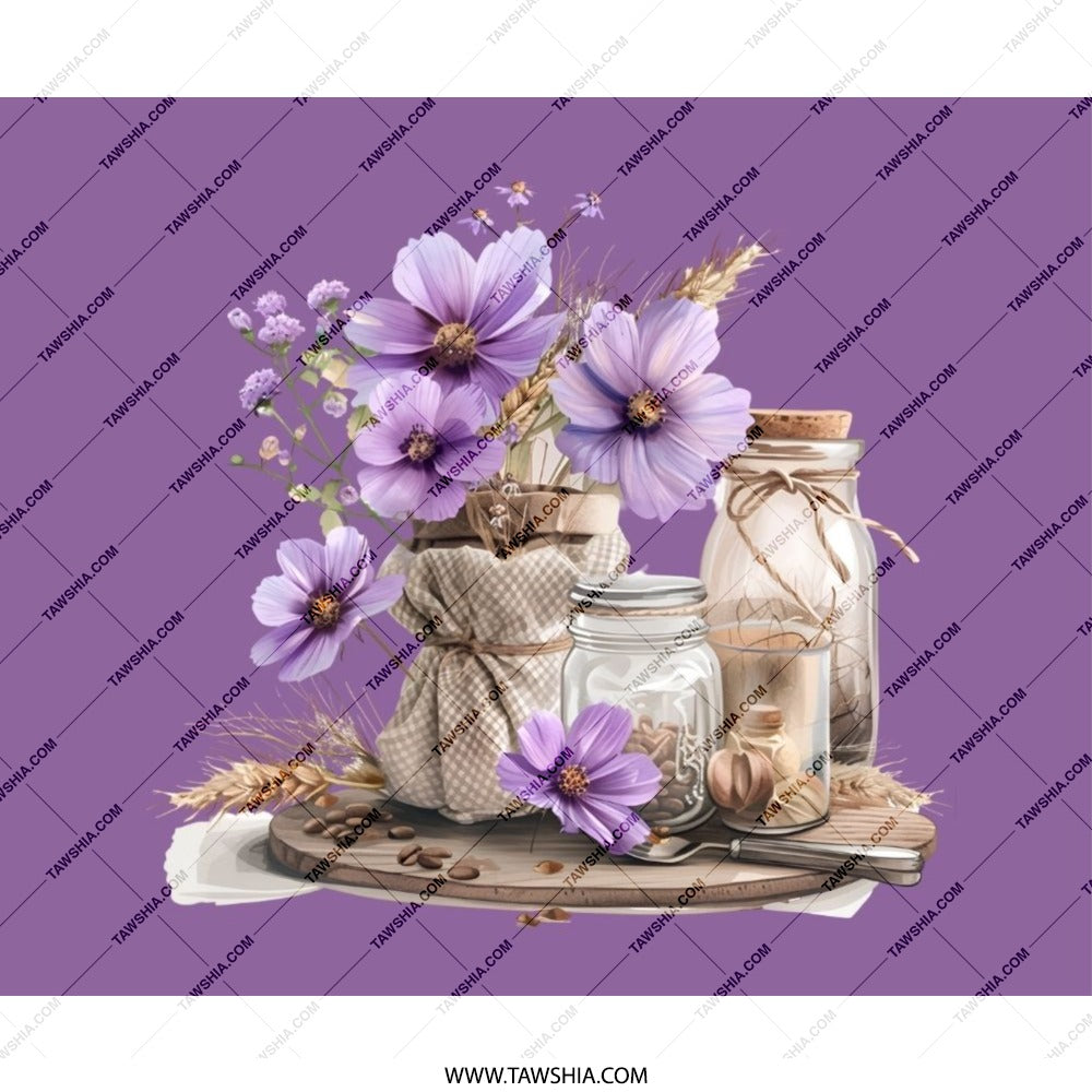Purple Floral Mouse Pad, Flower Jars Desk Accessory, Botanical Computer Mat, Aesthetic Office Decor, Home Office Mousepad, Cute Mousepad - Tawshia