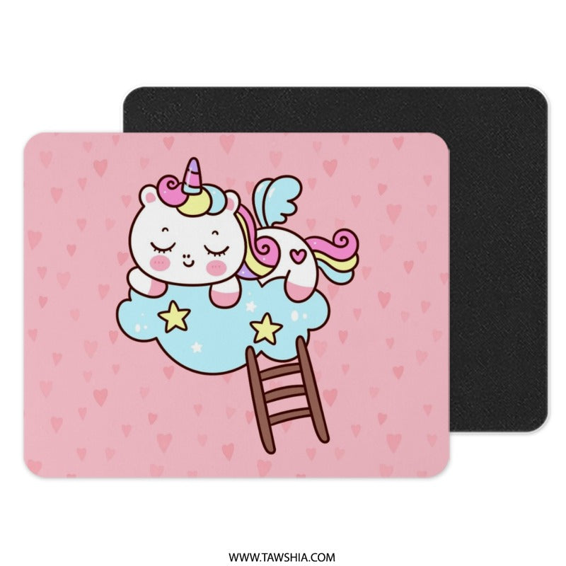 Cute Unicorn Mouse Pad, Kawaii Unicorn, Sleeping Unicorn, Pastel Pink, Dreamy Cloud, Magical Gift, Office Decor, Desk Accessory - Tawshia