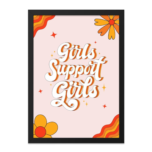 Girls Support Girls Wall Art, Retro Flowers Print, Empowerment Poster, Positive Vibes Home Decor, Motivational Wall Decor - Tawshia