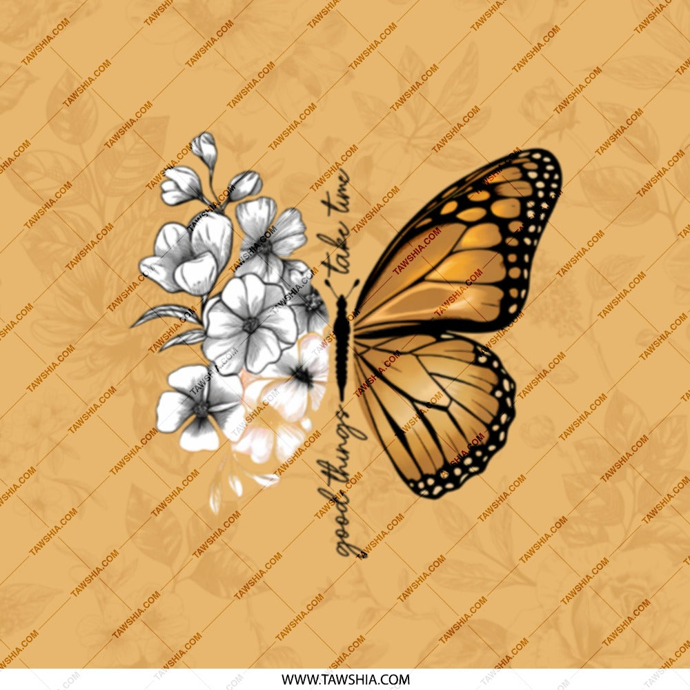 Monarch Butterfly Mirror, Floral Compact Mirror, Good Things Take Time, Gift for Her, Motivational Mirror, Nature Inspired Mirror - Tawshia