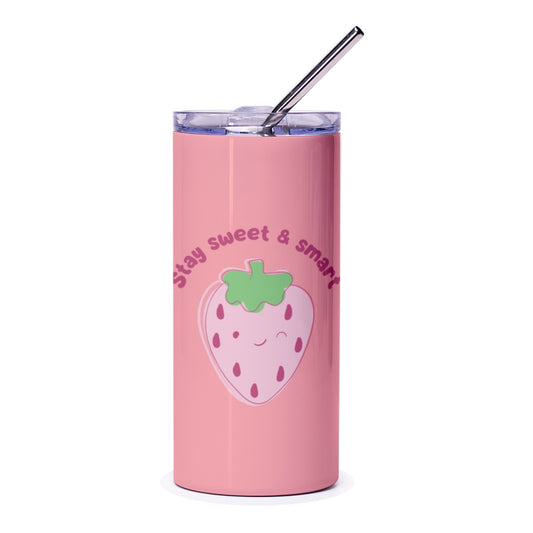 Strawberry Tumbler, Cute Pink Tumbler, Stay Sweet and Smart, Kawaii Tumbler, Summer Drinkware, Gift for Her, Pink Drinkware, Kawaii Straw - Tawshia