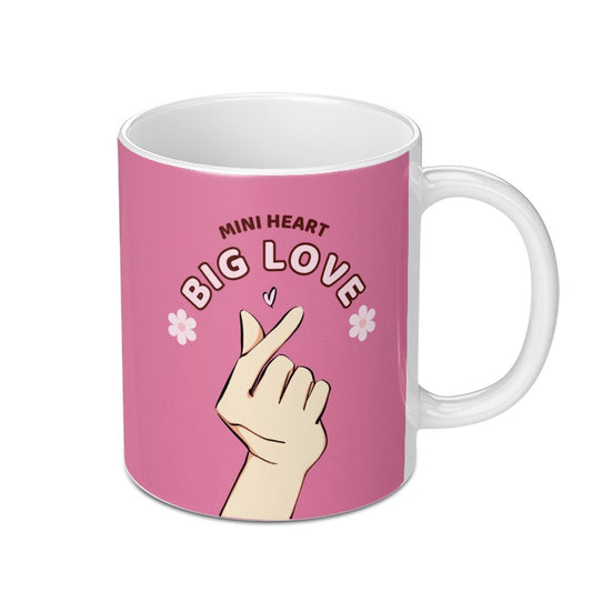 Mini Heart Big Love Mug, Finger Heart Mug, Kpop Inspired Mug, Trendy Pink Mug, Cute Coffee Mug, Gift Idea - Tawshia