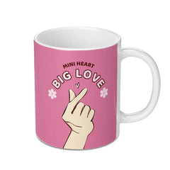 Mini Heart Big Love Mug, Finger Heart Mug, Kpop Inspired Mug, Trendy Pink Mug, Cute Coffee Mug, Gift Idea - Tawshia