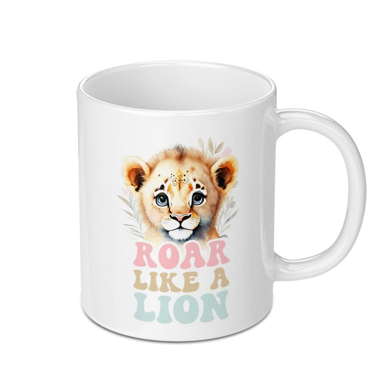 Lion Cub Mug, Roar Like a Lion, Cute Animal Coffee Cup, Baby Lion Lover Gift, Watercolor Style, Inspirational Mug, Lion Art Mug - Tawshia