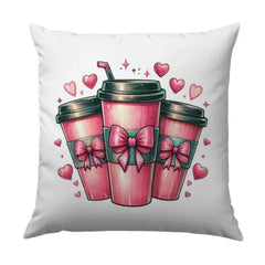 Coffee Love Pillow, Hearts Pillow, Pink Coffee Cup Pillow, Cute Coffee Art, Valentines Day Decor, Drink Lover Gift, Home Decor Pillow - Tawshia