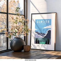 Glacier National Park Wall Art, Minimalist Landscape Print, Travel Poster, National Park Decor, Mountains Lake Art, Home Decor - Tawshia