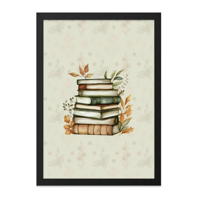 Book Lover Wall Art, Stacked Books Art, Floral Book Print, Reading Room Decor, Library Art Print, Literary Gift, Bookish Wall Decor - Tawshia