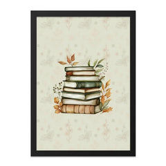 Book Lover Wall Art, Stacked Books Art, Floral Book Print, Reading Room Decor, Library Art Print, Literary Gift, Bookish Wall Decor - Tawshia