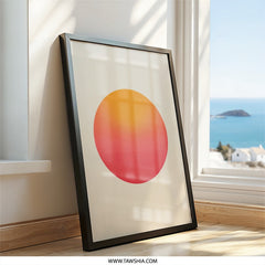 Minimalist Sunset Wall Art, Circle Art Print, Abstract Geometric Poster, Modern Home Decor, Sun Wall Art, Orange and Red Art - Tawshia