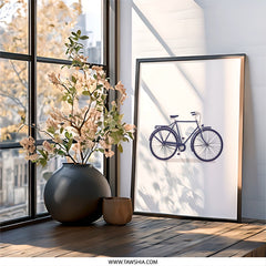 Blue Bicycle Wall Art, Minimalist Bike Print, Cycling Art Decor, Transportation Artwork, Urban Style Home Decor - Tawshia