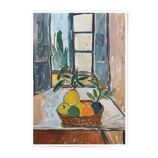 Fruit Basket Photographic Print, Window Still Life, Colorful Home Decor, Impressionist Art Print, Kitchen Wall Art - Tawshia